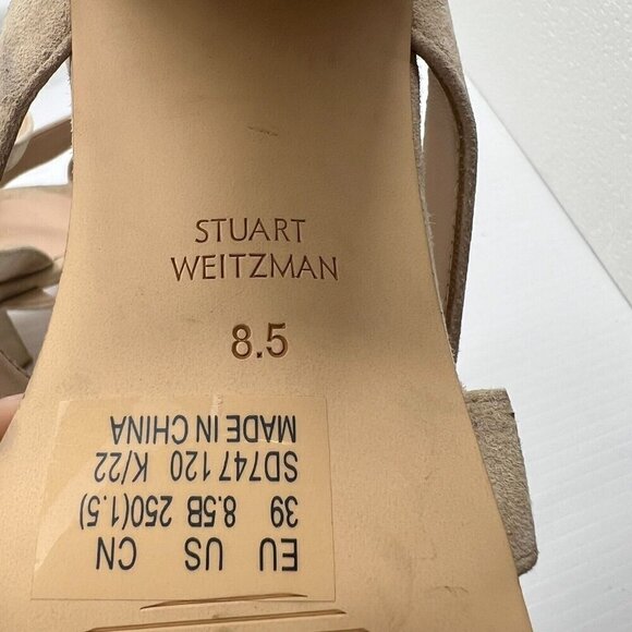 STUART WEITZMAN Beige Ave Ankle 75 Suede Open Toe Ankle Strap Sandal 8.5B NWOB - Picture 11 of 12